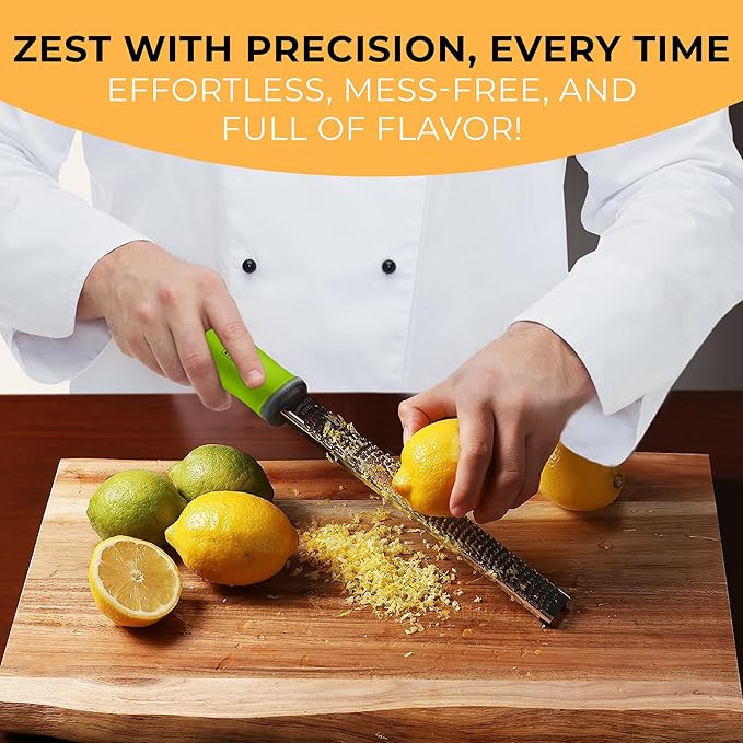 Orblue Lemon Zester & Cheese Grater - Premium Citrus Zester, Kitchen Grater for Parmesan, Chocolate, Fruits, Vegetables, Ginger, Garlic, Nutmeg - Stainless Steel Blades with Protective Cover, Green