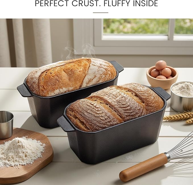FRRLY Cast Iron Bread Loaf Pan with Lid,Bread Baking Pan,Cast Iron Dutch Oven for Sourdough,10 x 5 Inch Pre-seasoned Even Heat Distribution Baking Pan for Homemade Bread
