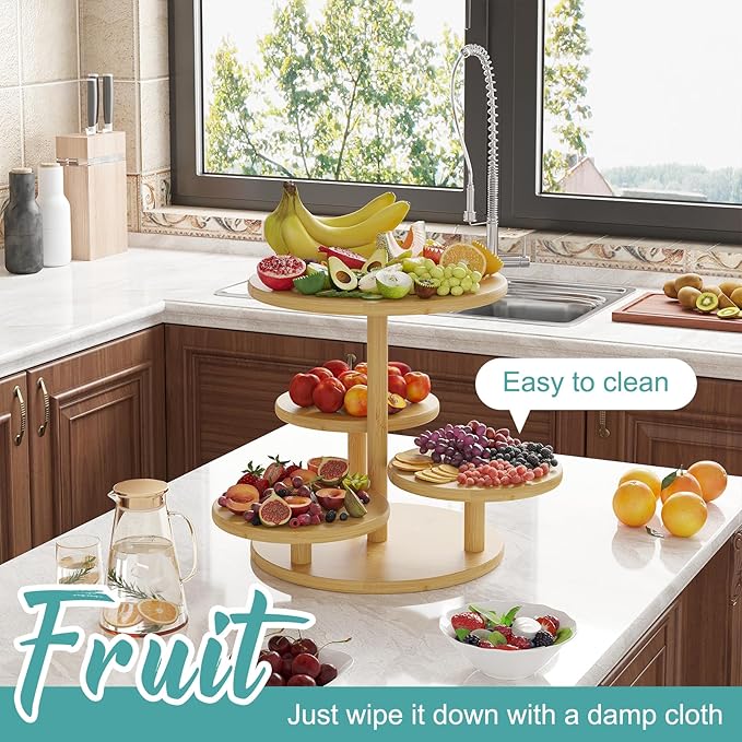 Cupcake Stand, 4 Tier Round Bamboo Wood Cupcake Tower Stand for 50 Cupcakes, Tiered Serving Trays, Wood Cake and Cupcake Stand (Natural_Bamboo)