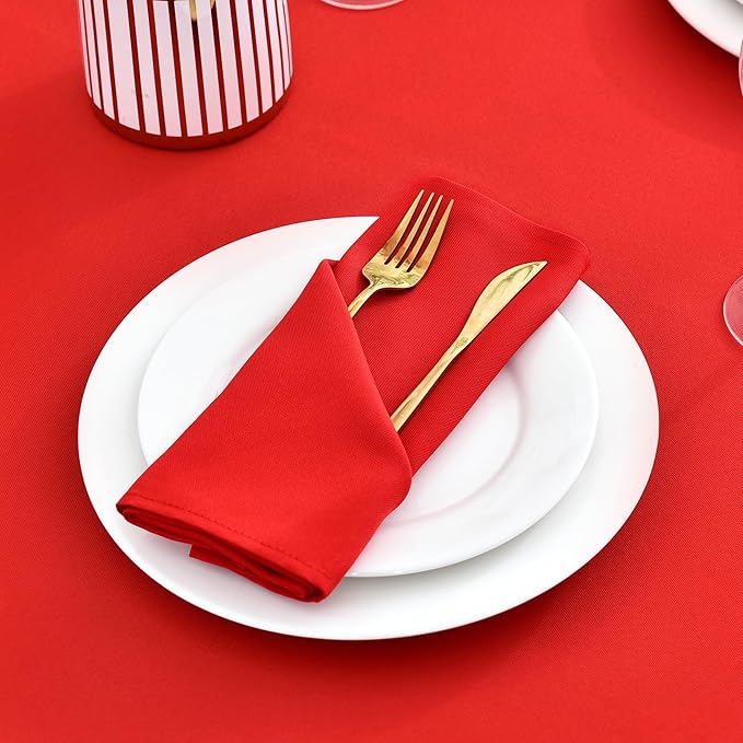 Wolkemer Set of 4 Red Cloth Napkins 17 x 17 Inches Solid Washable Polyester Dinner Napkins with Hemmed Edges for Dinners Parties Weddings Banquets Events Table Decoration
