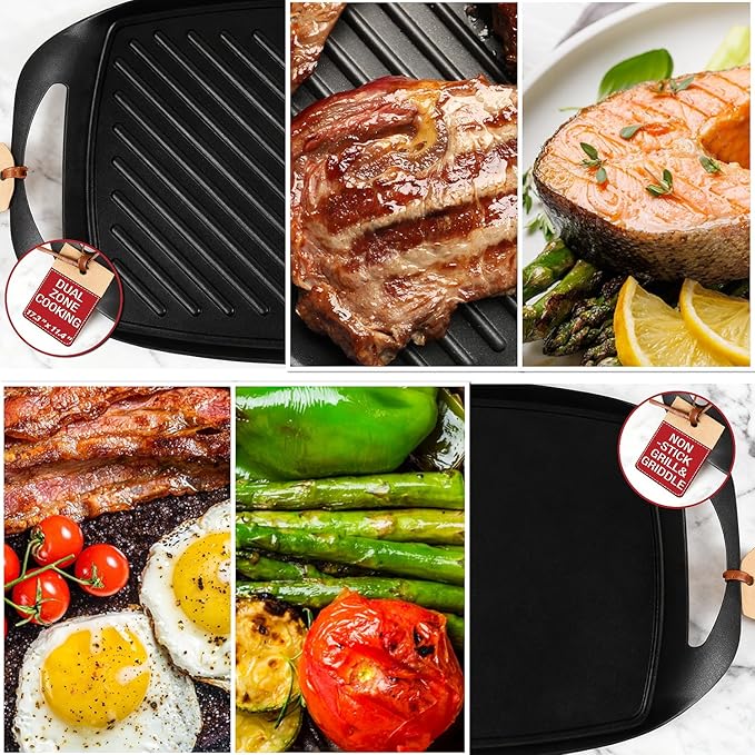 Techwood Stove Top Griddle, 17"X11" Nonstick 2 in 1 Grill Plate/Griddle Pan for Indoor/Outdoor Cooking, PFOA Free, Oven & Broiler Safe, Compatible with Multiple Stovetops, Dishwasher Safe
