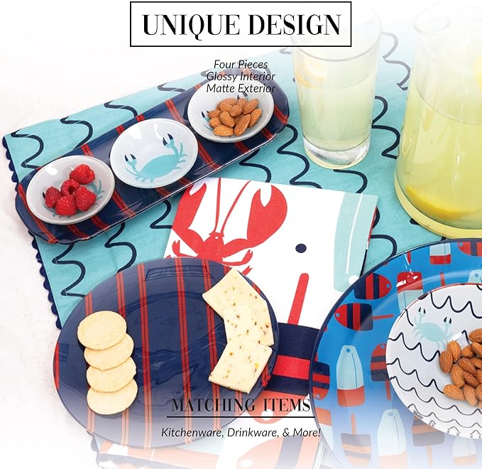 Pavilion Gift Company - Crab - 11" Serving Tray With Three 2 Oz Bowl Set Vintage Beach Boat Waterfront Ocean Seaside Kitchen Decor Serveware