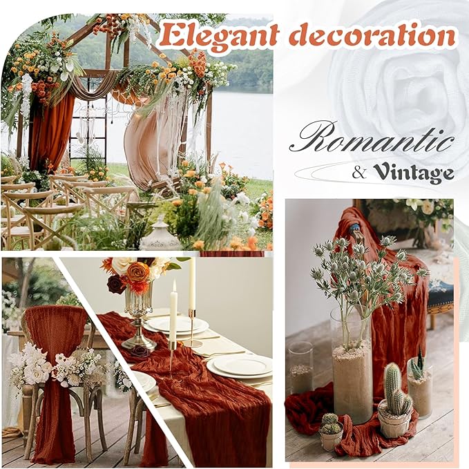 Terracotta Cheesecloth Table Runner 2 Pack 35" Boho Gauze Table Runner 120 inches Long Runner Rustic Sheer Fabric Bulk for Baby Shower Wedding Bridal Birthday Party Table Decorations