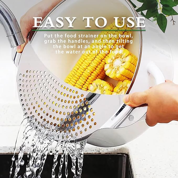 Pot Strainer Stainless Steel 2 Pack, Pasta Strainer, Metal Food Strainer for Noodles Fruit Veggies, Suitable for Pots or Containers Up to 10 Inches