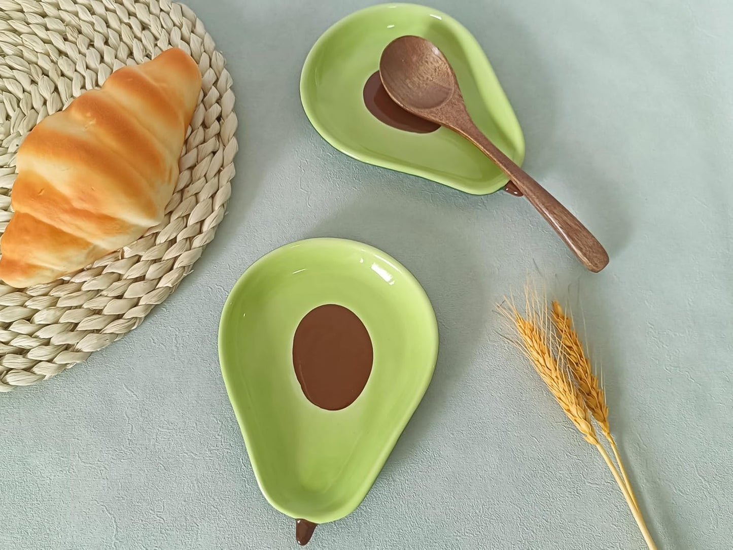 Ceramic Spoon Rest for Stove Top & Kitchen Counter Spoon Holder for Stove & Cooking Spoon Holder for Ladle Cute Coffee Spoon Rest Utensil Rest Spatula Rest, Green Avocado Kitchen Decor & Accessories