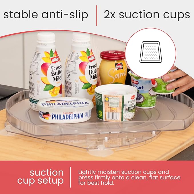 Lazy Susan for Refrigerator - 360° Turntable Refrigerator Organizer and Storage Tray for Fridge, Cabinet & Pantry - Rectangle Lazy Susan (16.5"x11.5"x1.5") (2 Pack)