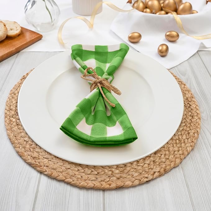 Blue Needles Gingham Buffalo Plaid Cloth Napkins 100% Cotton Set of 12 Dinner Table Napkins 18x18 inch Soft Reusable Washable Perfect for Wedding Parties & Everyday Use - Apple Green & White