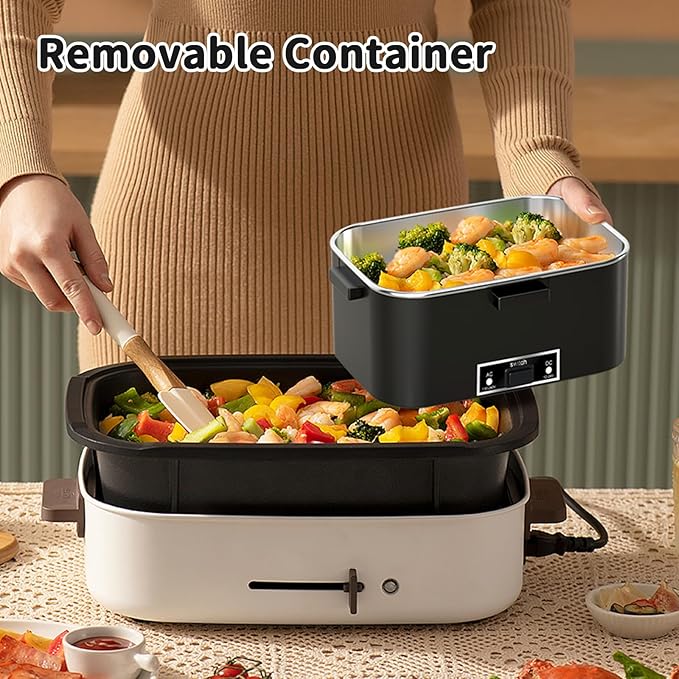 Electric Heated Lunch Box for Adults, 100W 3-IN-1 2 Pack 1.8L Containers Heating Lunch Box for Men Portable Double Layer, Fast Heated Food Warmer,12V/24V/110V for Car Truck Office Home