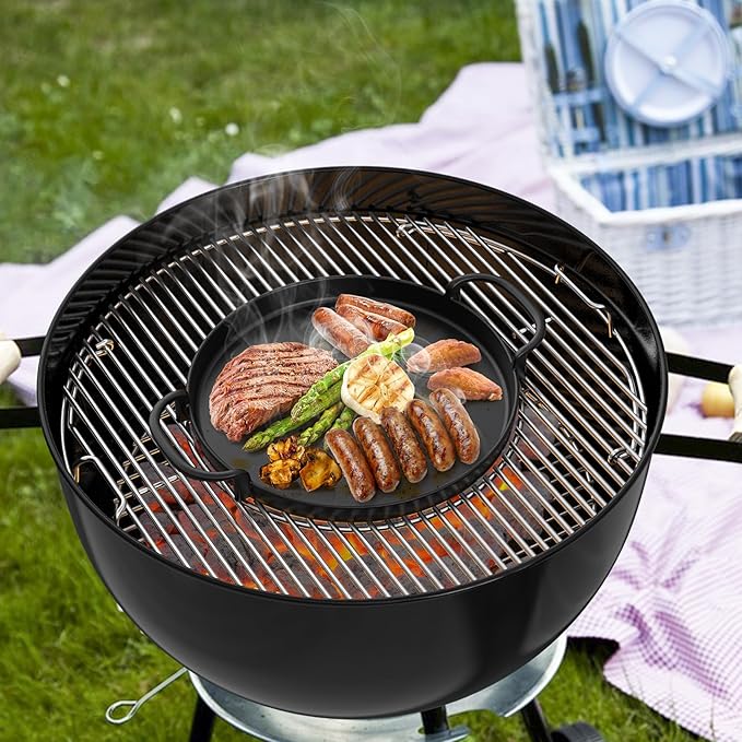 onlyfire Cast Iron Griddle with Handles for Weber Gourmet BBQ System, Fits for Weber 22" Charcoal Kettle Grills, Suitable Size Gas Grills, Range Ovens or Outdoor Cooking