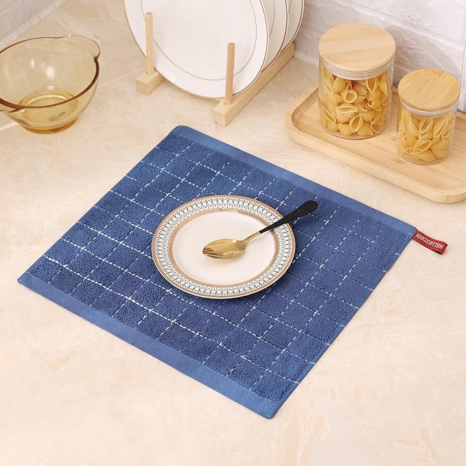 Mordimy 100% Cotton Terry Cloth Dish Cloths, Soft and Absorbent Checkered Dish Towels, Quick Drying Dish Rags for Washing Dishes, 12 Pack, 12 x 12 Inches, Navy