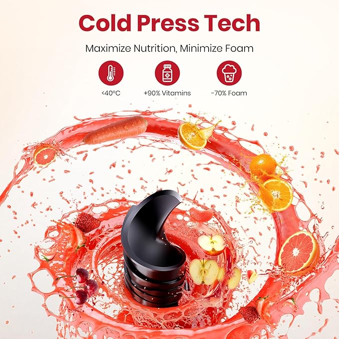LAUDLIFE Cold Press Juicer Machine, 5.9" Wide Feed Chute Juice Extractor, 80 oz Large Hopper, Easy to Clean & High Juice Yield, BPA Free, Slow Masticating Juicer for Whole Fruits & Vegetables