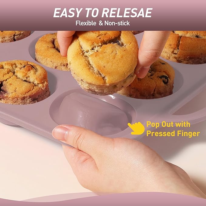 2 Packs 12 Cups Silicone Muffin Pan with Metal Reinforced Frame Regular Size Cupcake Pan Tray Egg Bites Silicone Circle Cookie Molds Muffin Tin Tart Pans Baking Sheet Set for Breakfast Sandwiches