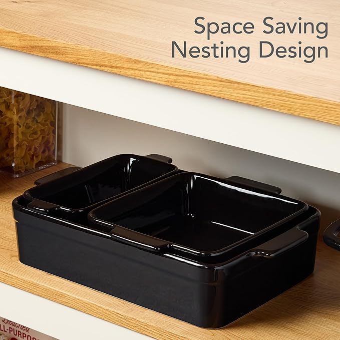 Best Choice Products 3-Piece Ceramic Bakeware Set, Stoneware Baking Dishes, Porcelain Casserole Bakeware Dishes, Serving Dishes - 9x12 Casserole, Loaf Pan, 8x8 Baking Dish - Black Licorice