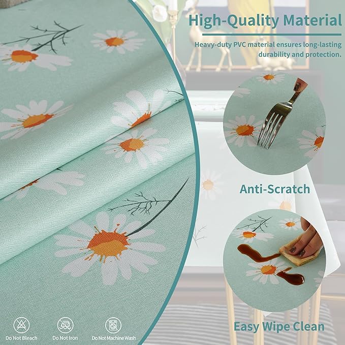 Rectangle Table Cloth,100% Waterproof Tablecloth OilProof Spill ProofVinyl Table Cloth, Wipe Clean Plastic Table Cover for Dining, Camping, Indoor and Outdoor 54" x 78",Mum Bloom