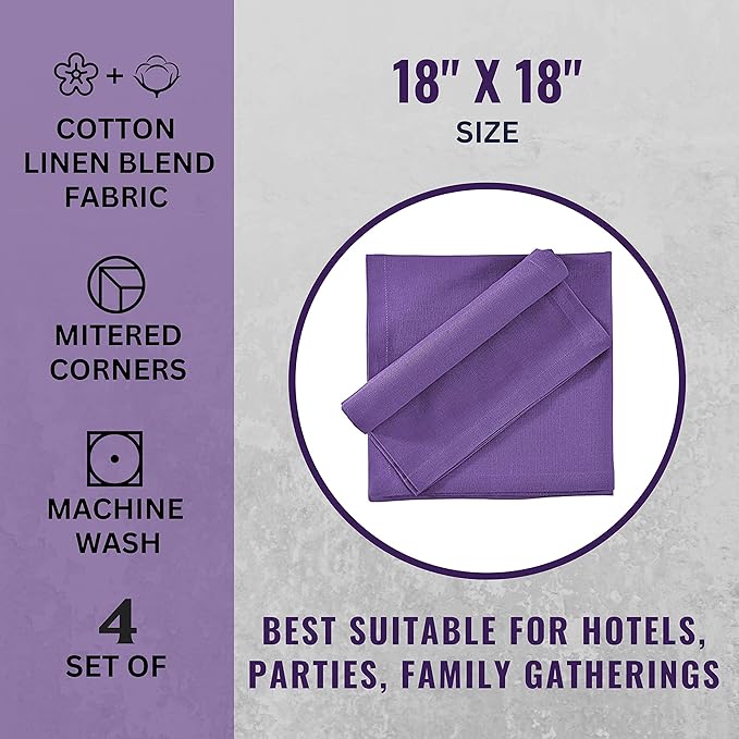 Cloth Napkins Dinner Washable Set of 4 in Cotton Linen Fabric Premium Quality, Mitered Corners for Reusable Every Day Use Pre Shrunk and Good Absorbency Christmas Cloth Napkins (Pack of 4, Magenta)