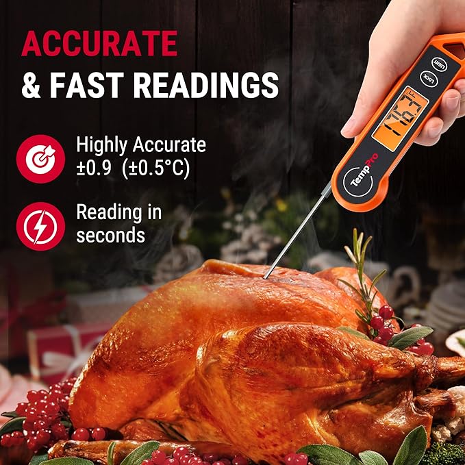 TempPro TP19H Digital Meat Thermometer for Cooking with Ambidextrous Backlit and Motion Sensing Kitchen Cooking Food Thermometer for BBQ Grill Smoker Oil Fry Candy Instant Read (Previously ThermoPro)