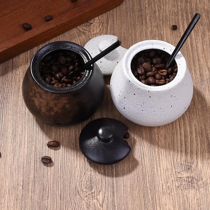 Sugar Bowl with Lid and Spoons Porcelain Salt Containers Spice Bowls for Spice Seasoning (White)