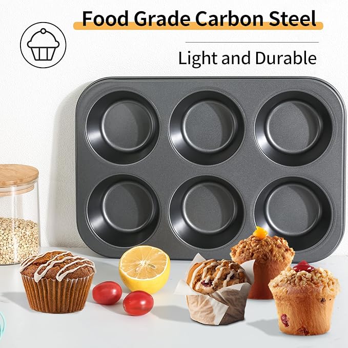 Audingull Jumbo Muffin Pan 2-Pack 6-Cups Cupcake Pan, Premium Large Muffin Tin for Baking, Non-Stick and Thickened Carbon Steel Jumbo Cupcake