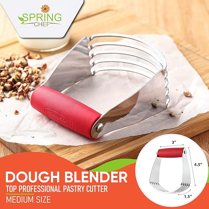 Spring Chef Professional Dough Blender, Medium Size & Stainless Steel Lemon Zester - 2 Product Bundle - Red