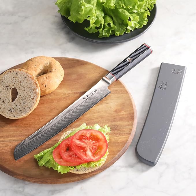 Cangshan YARI Series 9-inch Bread Knife with Sheath, X-7 Damascus Steel, 501226