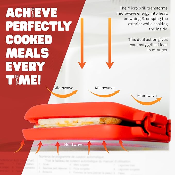 Toastie Maker, Microwave Grill, Sandwich Toaster, 3 Minute Grilled Cheese, Crispy, Panini Press, Dishwasher Safe, Office, Home, Travel & School Dorms (Red)