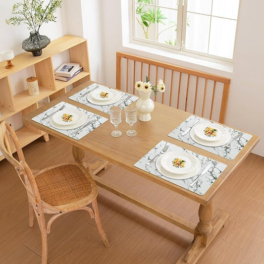 FROMHEART Faux Leather Placemats Set of 6–Waterproof,Heat/Oil Stain-Resistant PU Table Mat–Reversible,Easy to Clean Place Mats for Kitchen,Dining,Indoor/Outdoor,(Marble,11.8" x 17")