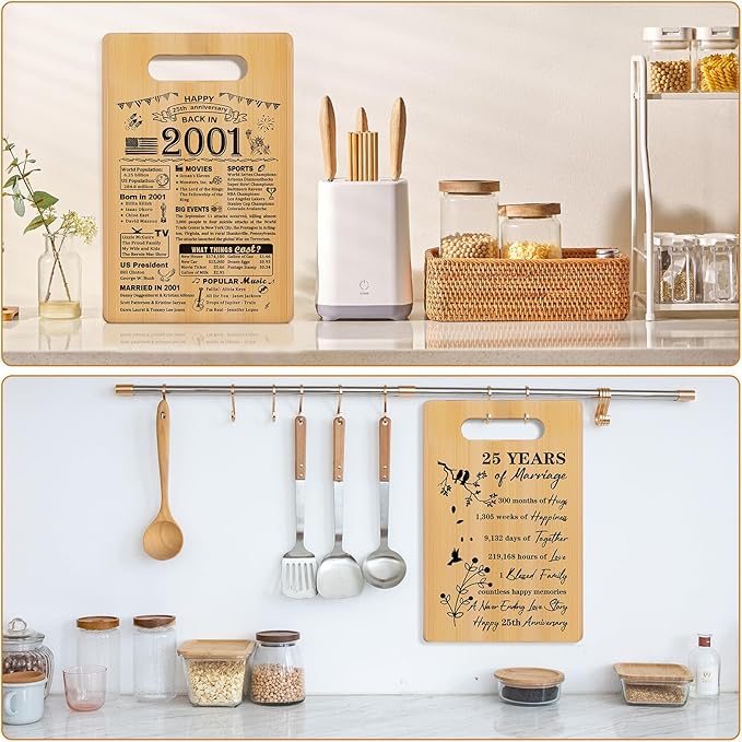 25th Wedding Anniversary for Women Men,Back In 2001&25 Years of Marriage Double sided Cutting Board Gift for Her Him,best 25 years anniversary Decorations for couple