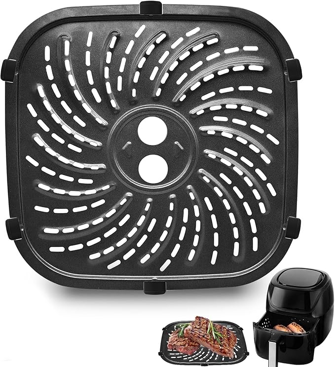 GWYXC Air Fryer Grill Pan for PowerXL Vortex Pro 8 QT Air Fryer, Oval Nonstick 10''*10''Air Fryer Accessories Replacement Part Tray Basket Grill Plate Crisper Plate with Rubber Bumpers,Dishwasher Safe