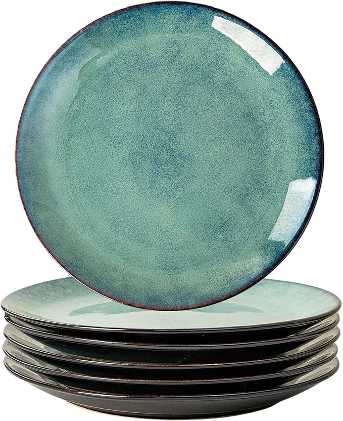 Dinner Plates Set of 6, 10 Inch Ceramic Plates – Porcelain Dinner Plates for Kitchen, Serving & Everyday Use, Microwave & Dishwasher Safe，Light Blue