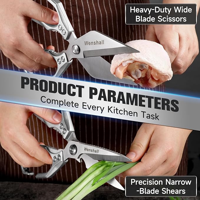 Kitchen Scissors, Heavy Duty Kitchen Shears for Cutting Chicken, Poultry, Game, Meat - Chopping Vegetable,Dishwasher Safe,Christmas Gifts for Men Women（Silver）
