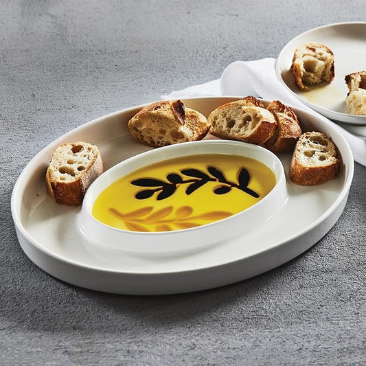Chip and Dip Serving Set - 14"x10.5" Porcelain Serving Tray for Olive Oil, Balsamic Vinegar, Veggie Tray, Fruit Platter, Caviar Serving Set, Hosting Essentials, Party Trays and Platters