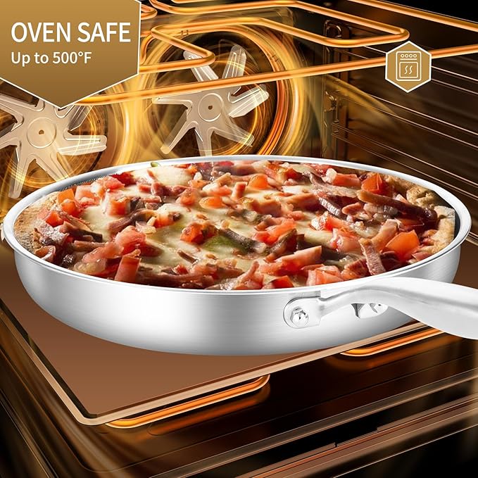 Inqibee 12-Inch Hybrid Tri-Ply Stainless Steel Sauté Pan,Non-stick Frying Pan with Lid,Skillet,Induction Chef's Pan,Heavy Duty and Oven Safe,Detachable Handle.