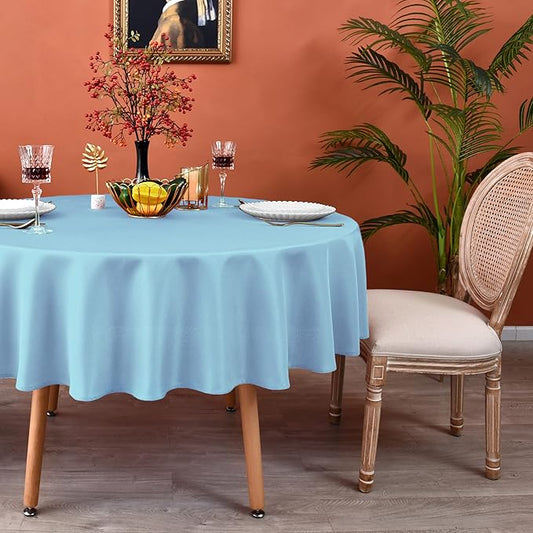 MEANMOY Baby Blue 210 GSM Water & Stain Resistant Round Tablecloth for Circle Table - Solid 70 Inch Table Cloth Cover in Wrinkle Free Durable Washable Polyester Fabric for Wedding, Party, Banquet