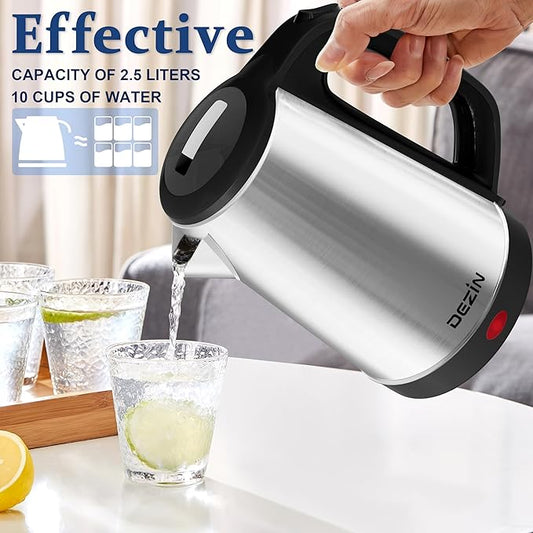 Dezin Electric Tea Kettle for Boiling Water, 2.5L Large Hot Water Boiler, Stainless Steel Fast Boil Water Heater, Electric Water Pot with Auto Shut-Off and Boil-Dry Protection 10 Cups for Family Use