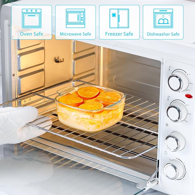 NUTRIUPS 2-Pack Square Glass Casserole Dish with Lid, 1L Mini Glass Casserole Cookware for Oven, Single-Serve Deepened Baking Dish