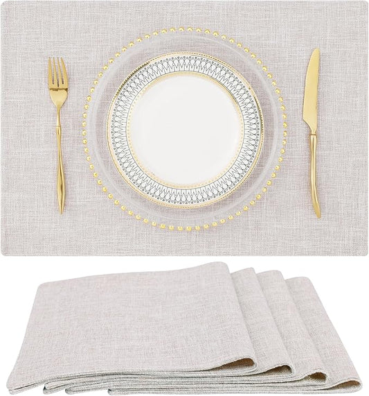 homing Cotton Linen Placemats Set of 4, Cloth Washable Farmhouse Dining Table Mats for Indoors & Outdoors, Easy to Clean, Neutral Beige, 13 x 19 Inch
