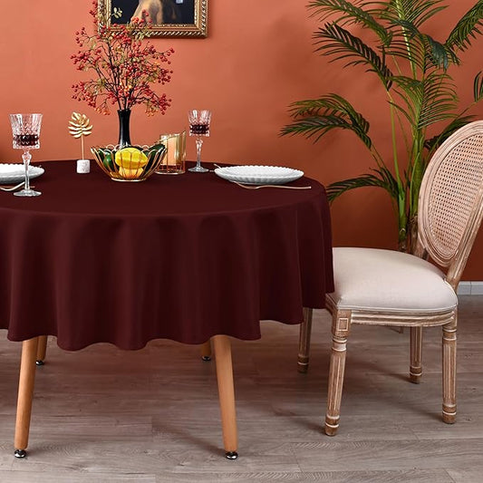 MEANMOY Burgundy 210 GSM Water & Stain Resistant Round Tablecloth for Circle Table - Solid 70 Inch Dark Red Table Cloth Cover in Wrinkle Free Durable Washable Polyester Fabric for Party, Banquet