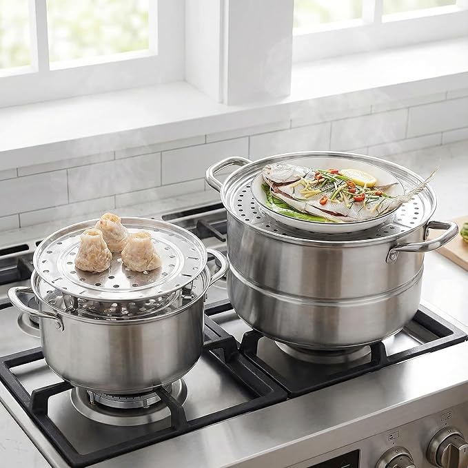 2 Pcs Stainless Steel Steamer Rack with Removable Legs, Multifunction Steam Basket for Steamer Pot, Instant Pressure Cooker (7.08 inch, 8.66 inch)