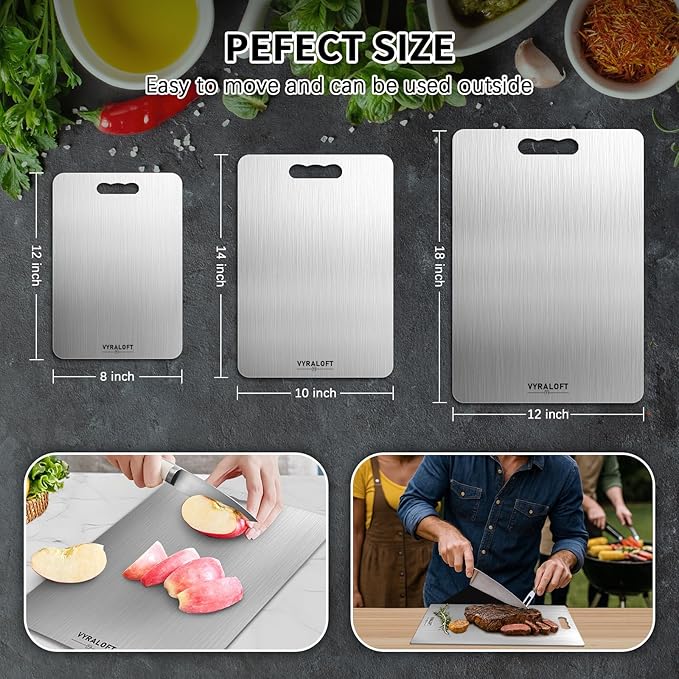 Titanium Cutting Board For Kitchen, 100% Pure Titanium Cutting Boards, Double-sided Food Grade Quality 1 Pack, Easy To Clean And Will Not Absorb Odors, Suitable For Kitchen Or Outdoor(Medium Size)