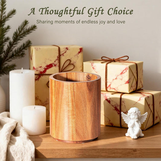 Criusia Utensil Holder 3 Pack, 360° Rotating Acacia Wood Cooking Utensil Crocks for Kitchen Counter, Farmhouse & Modern Decor, (1 Large, 1Medium, 1 Small)