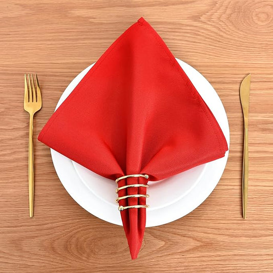 Wolkemer Set of 4 Red Cloth Napkins 17 x 17 Inches Solid Washable Polyester Dinner Napkins with Hemmed Edges for Dinners Parties Weddings Banquets Events Table Decoration