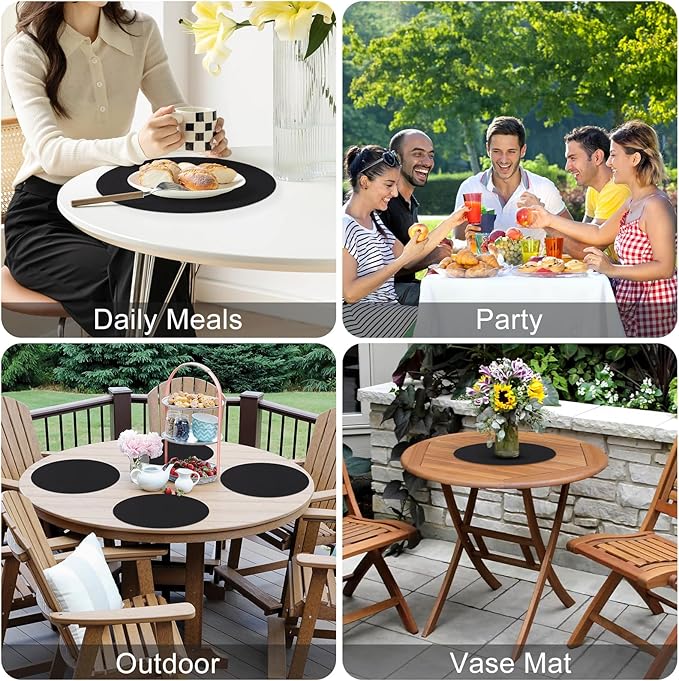 Homaxy Round Faux Leather Placemats and Coasters, Washable Dual-Side Table Mats, Wipeable Heat-Resistant Dining Place Mats for Outdoor and Indoor, Set of 6, Diameter 13 and 3.93 inch, Black