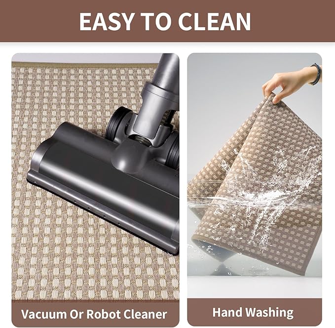 Long Kitchen Runner Rugs Kitchen Mat Non Slip Washable, Super Absorbent Soft Chenille Braided Kitchen Mats for Floor, Rubber Backing Kitchen Floor Sink Standing Mat, Easy Clean, Brown 24"x71"