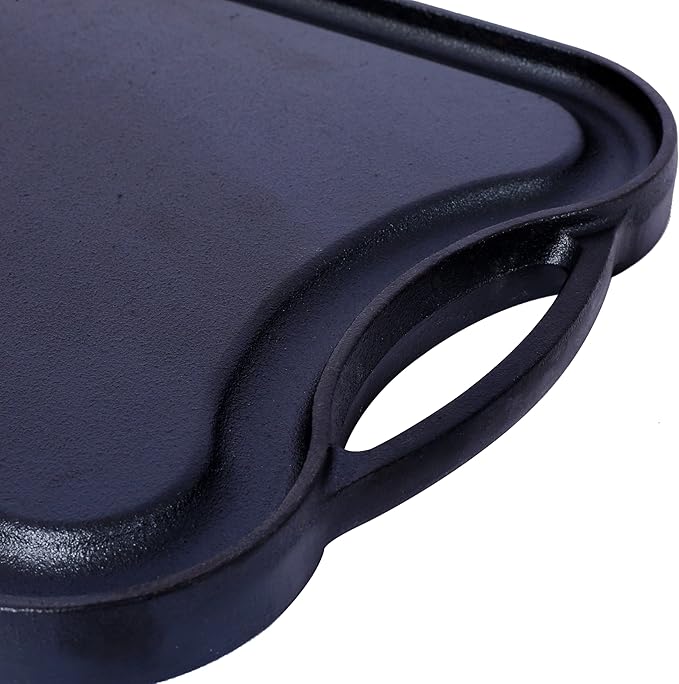 LuckyNote Pre-Seasoned Cast Iron Reversible Rectangular Grill/Griddle, Black,20inch x 10inch reversible design, offering a grilling surface on one side and a griddle on the other