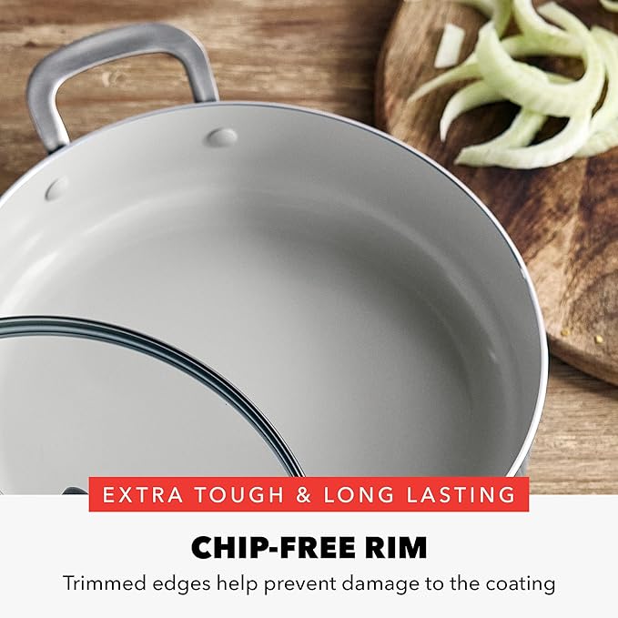 GreenPan x Bobby Flay 4.5QT Nonstick Saute Pan with Glass Lid, PFAS-Free Diamond Ceramic, Induction Suitable, Stay-Cool Silicone Handle, Easy Clean Dishwasher & Oven Safe, Graphite