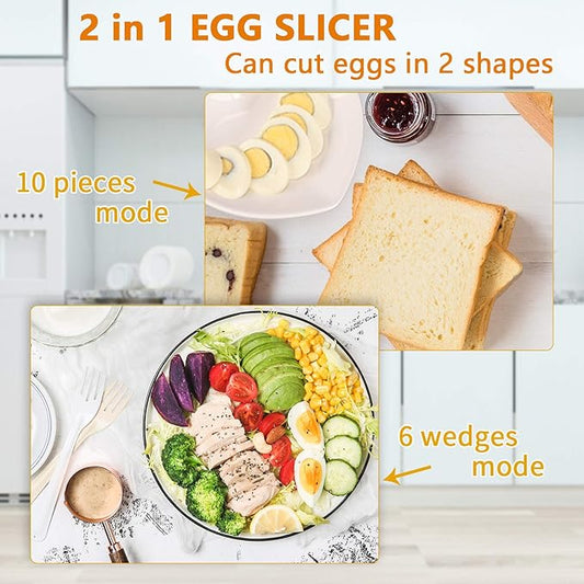 Egg Slicer, Egg Slicer for Hard Boiled Eggs Dishwasher Safe, Stainless Steel Wire, with Anti-slip Groove, 2 Slicing Styles, Suitable for Egg Strawberry Soft Fruits and Vegetables