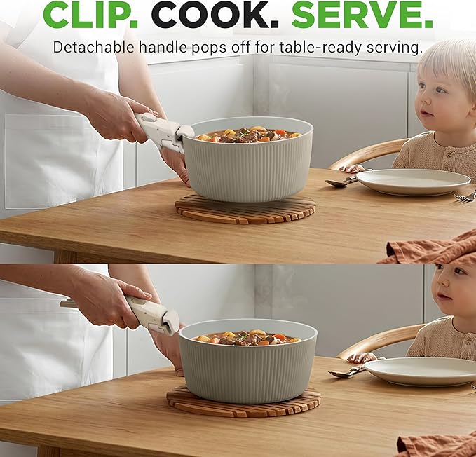 NutriChef 18-Piece Ceramic Cookware Set with Detachable Handles, Non Stick Pots and Pans, PTFE-Free Natural Ceramic Coating, Space-Saving Design, Oven & Stove Safe, Includes Utensils, Green
