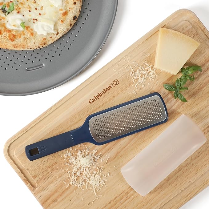 Calphalon Prime Stainless Steel Handheld Cheese Grater W/Cover & Rubber Handle - Navy Blue