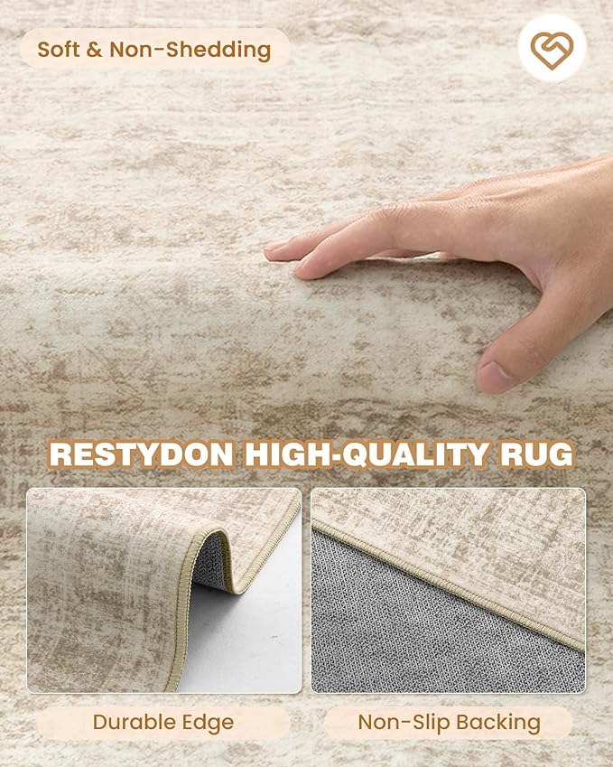3x10 Runner Rug Non Slip Washable for Entryway, Vintage Hallway Runner for Front Porch, Laundry Room, Bedroom, Abstract Stain Resistant Thin Indoor Kitchen Mats for Floor(3'x10', Beige/Ivory)