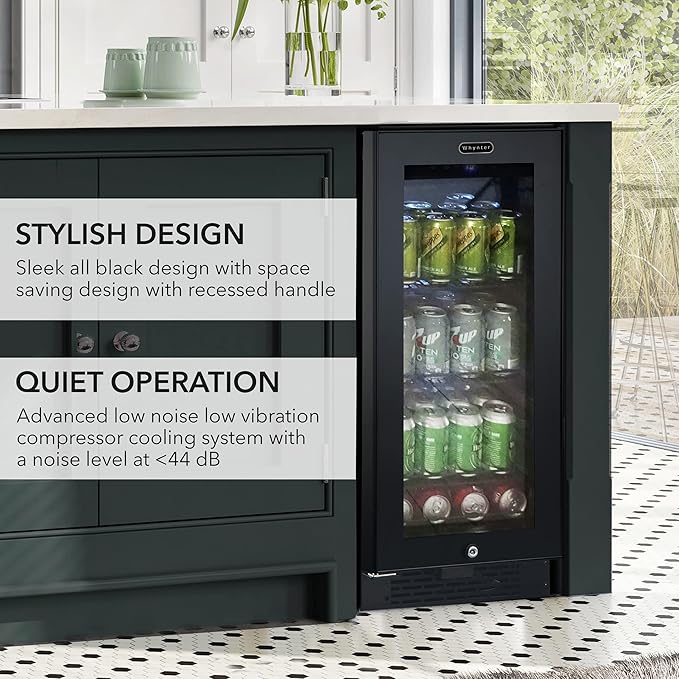 Whynter BBR-801BG Built Beverage Refrigerator and Cooler Mini Fridge with Glass Door with Lock, 3.0 Cubic Feet, Black, 100